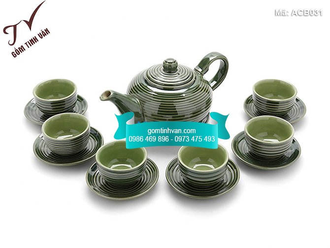Bộ ấm chén men bóng xanh dáng bưởi - ACB031