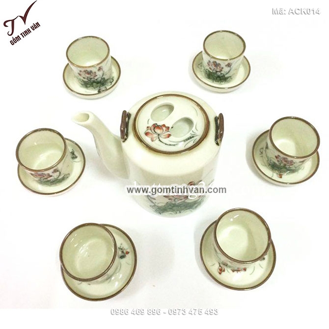 Bộ ấm chén hoa sen men ngà - ACK029