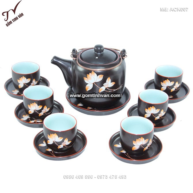 Bộ ấm chén khắc chìm hoa sen - ACK007