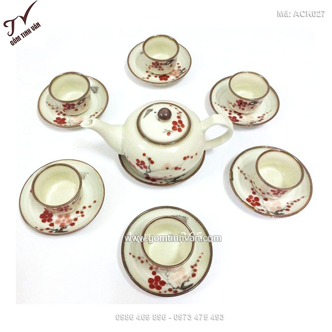Bộ ấm chén mặt trăng vẽ hoa đào - ACK027
