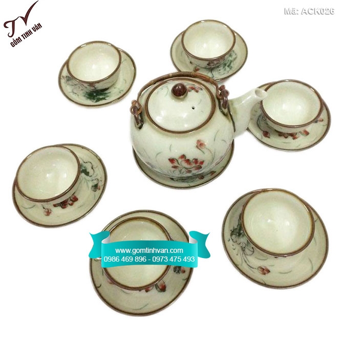 Bộ ấm chén mặt trời vẽ hoa sen - ACK026