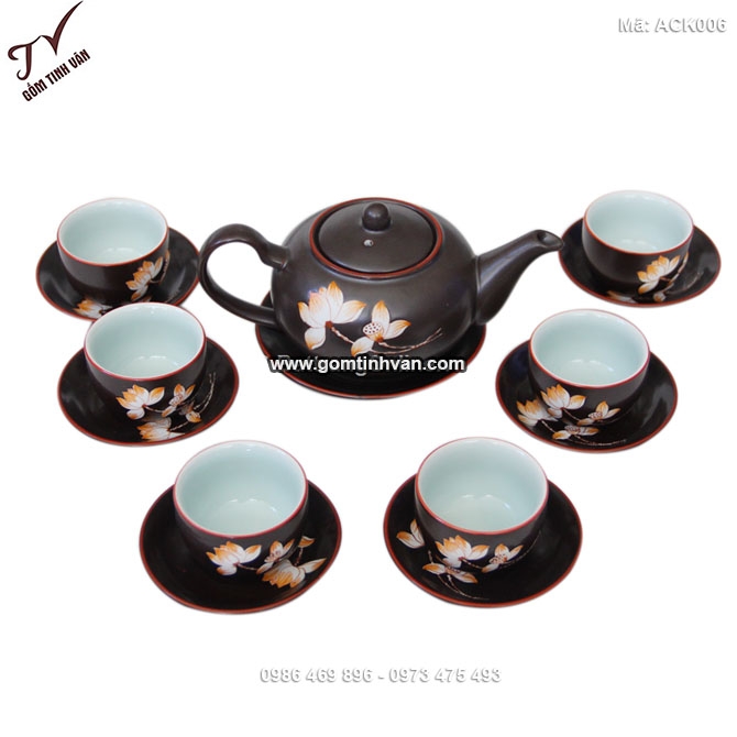 Bộ ấm chén vẽ hoa sen - ACK006