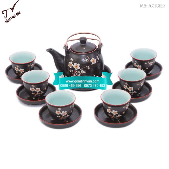 Bộ ấm chén dáng vuốt khắc hoa mai - ACK020