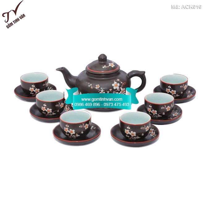 Bộ ấm chén kim quy khắc hoa mai - ACK016