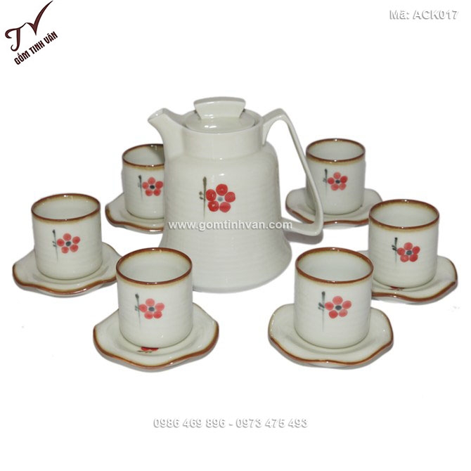 Bộ ấm chén hoa anh đào đỏ - ACK017