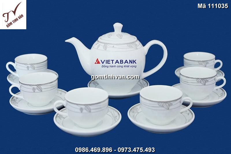 Ấm chén trắng hoa văn gốm sứ bát tràng - 111035