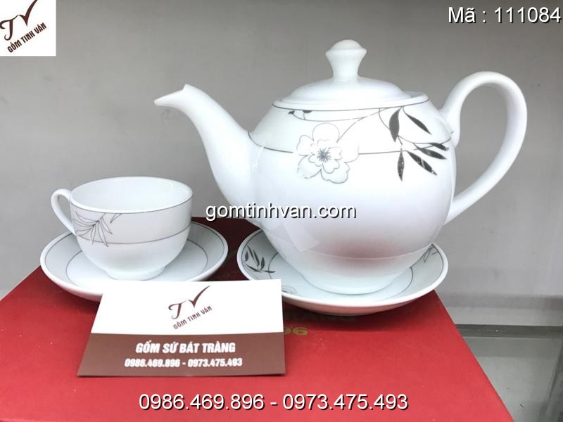 Ấm chén trắng hoa văn gốm sứ bát tràng - 111084