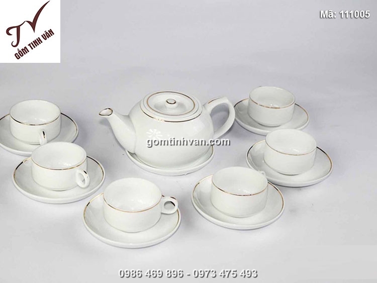 Ấm chén trắng chỉ vàng - 111005
