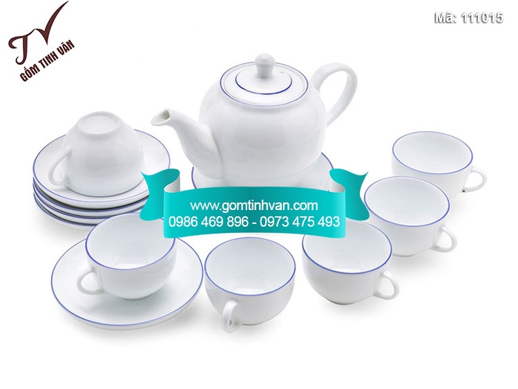 Ấm chén men trắng chỉ xanh - 111015