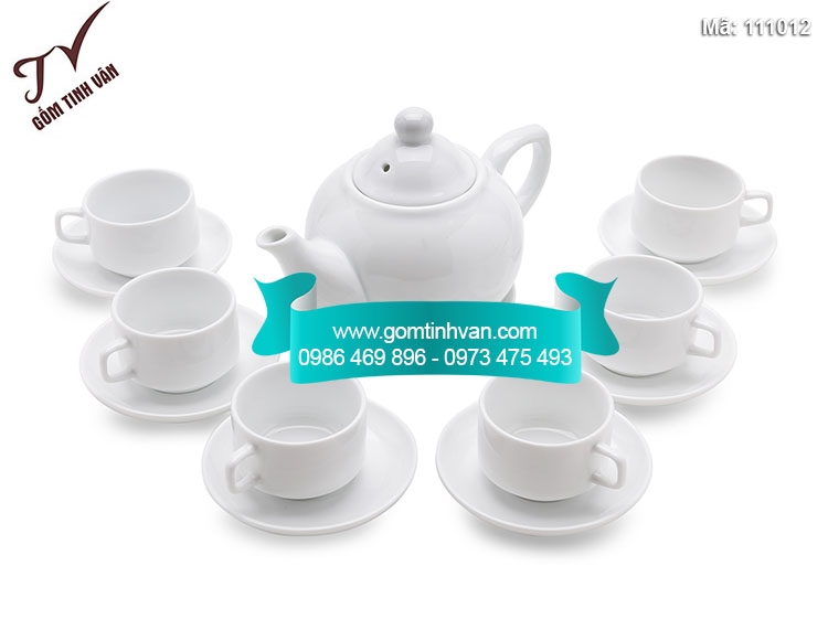 Ấm chén men trắng dáng hàn trổ nhỏ - 111012