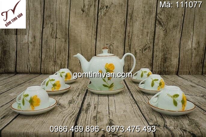 Ấm chén trắng vẽ hoa văn gốm sứ bát tràng - 111077