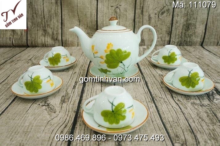 Ấm chén trắng hoa văn gốm sứ bát tràng - 111079