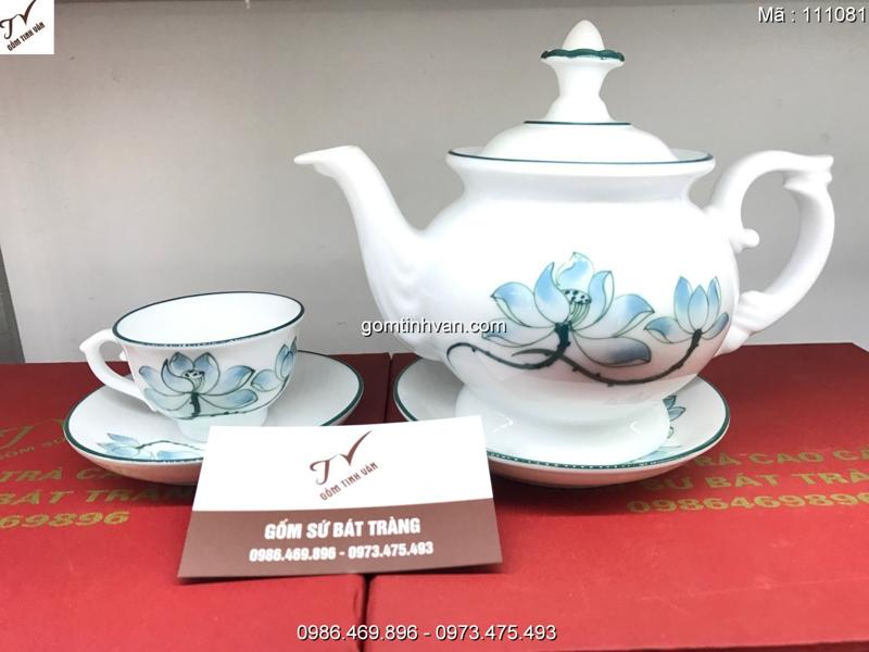 Ấm chén trắng hoa văn gốm sứ bát tràng - 111081