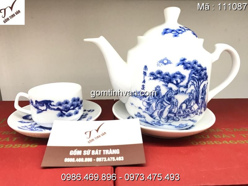 Ấm chén trắng hoa văn gốm sứ bát tràng - 111087