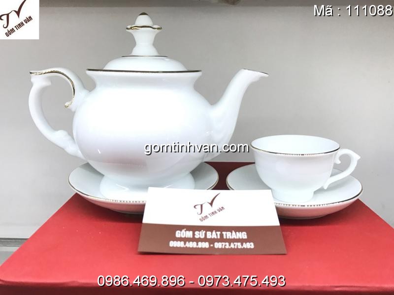 Ấm chén trắng hoa văn gốm sứ bát tràng - 111088