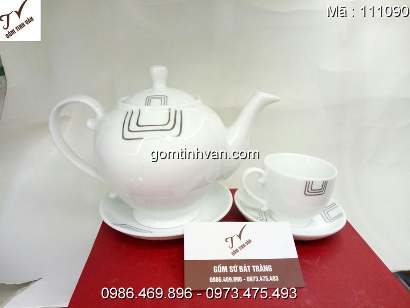 Ấm chén trắng hoa văn gốm sứ bát tràng - 111090