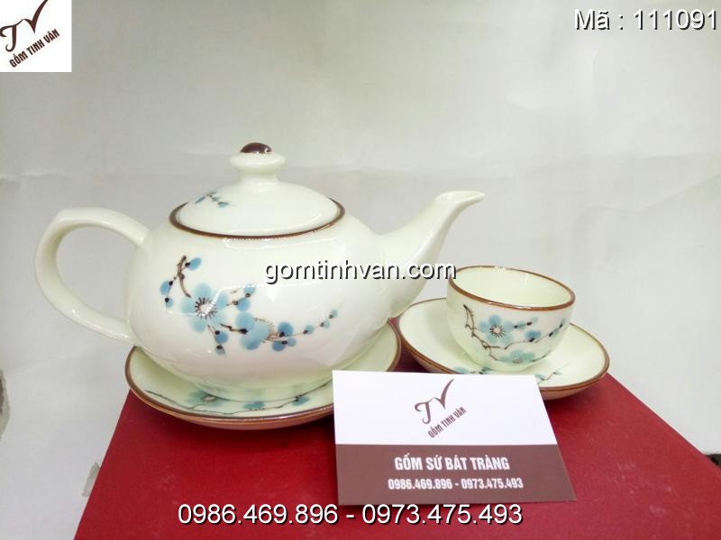 Ấm chén trắng hoa văn gốm sứ bát tràng - 111091