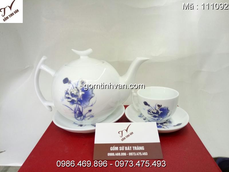 Ấm chén trắng hoa văn gốm sứ bát tràng - 111092