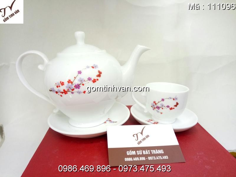 Ấm chén trắng hoa văn gốm sứ bát tràng - 111096