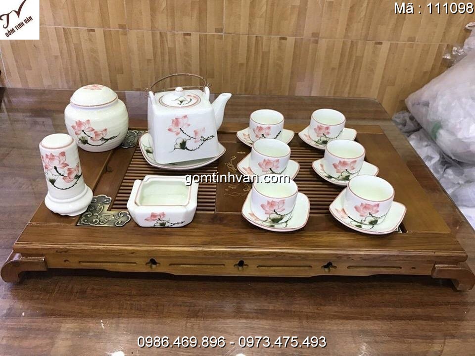 Ấm chén trắng hoa văn gốm sứ bát tràng - 111098