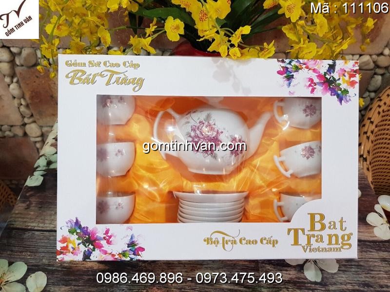 Ấm chén trắng hoa văn gốm sứ bát tràng - 111106