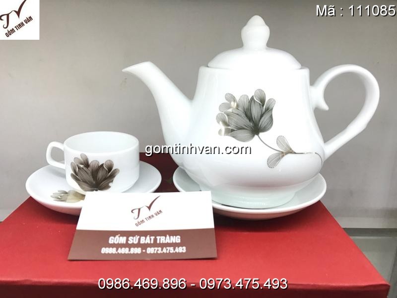 Ấm chén trắng hoa văn gốm sứ bát tràng - 111085