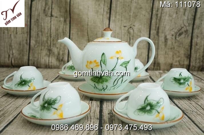 Ấm chén trắng hoa văn gốm sứ bát tràng - 111078