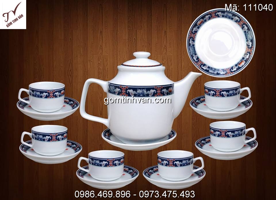 Ấm chén trắng hoa văn gốm sứ bát tràng - 111040