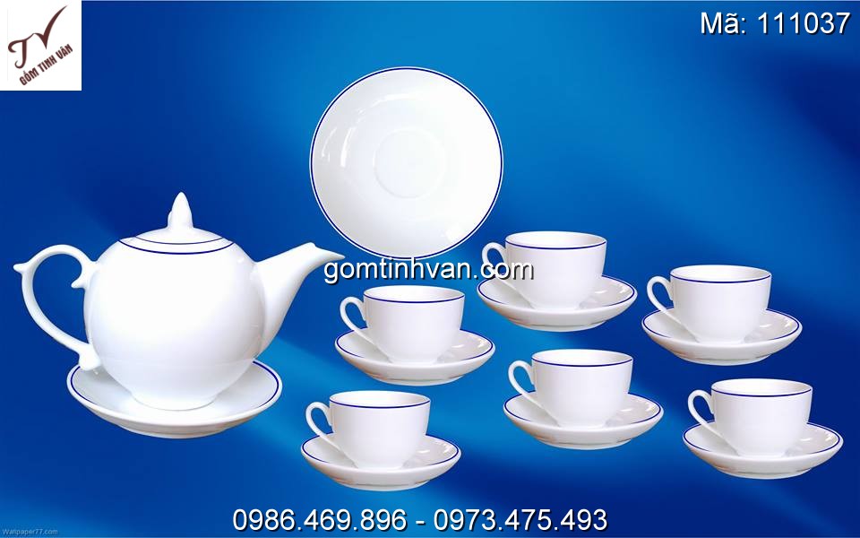 Ấm chén trắng hoa văn gốm sứ bát tràng - 111037