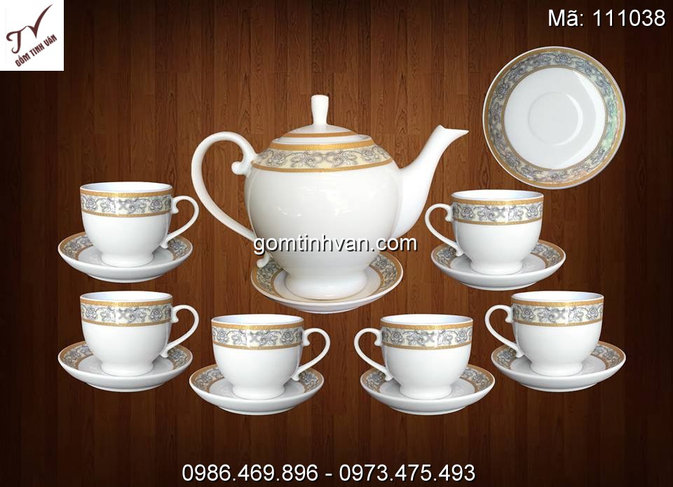 Ấm chén trắng hoa văn gốm sứ bát tràng - 111038