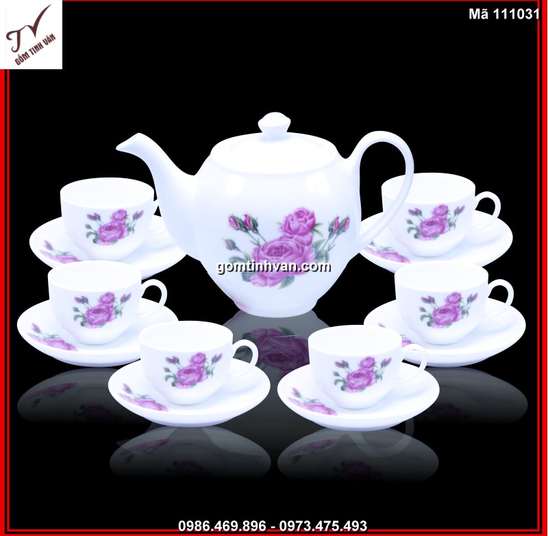 Ấm chén trắng hoa văn - 111031