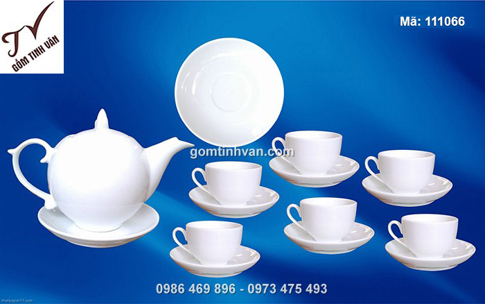 Bộ ấm chén trắng gốm sứ Bát Tràng - 111066
