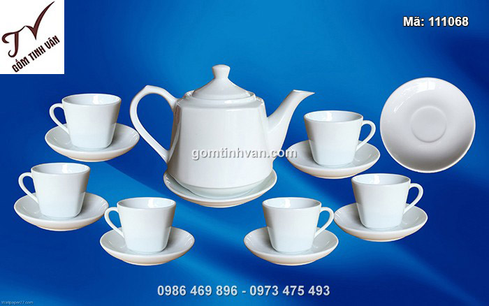 Bộ ấm chén trắng dáng vát - 111068