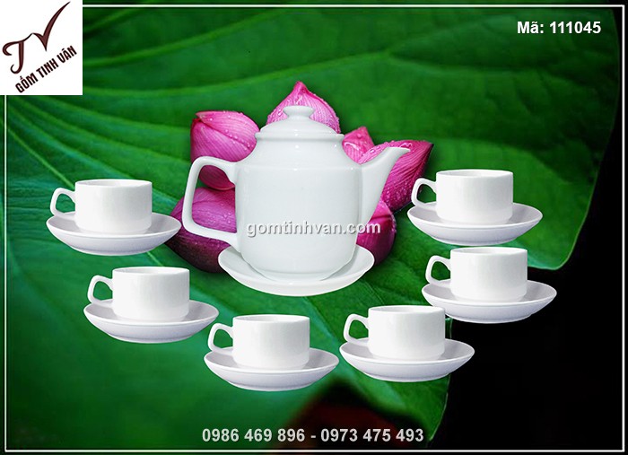 Bộ ấm chén trắng dáng vuông - 111045