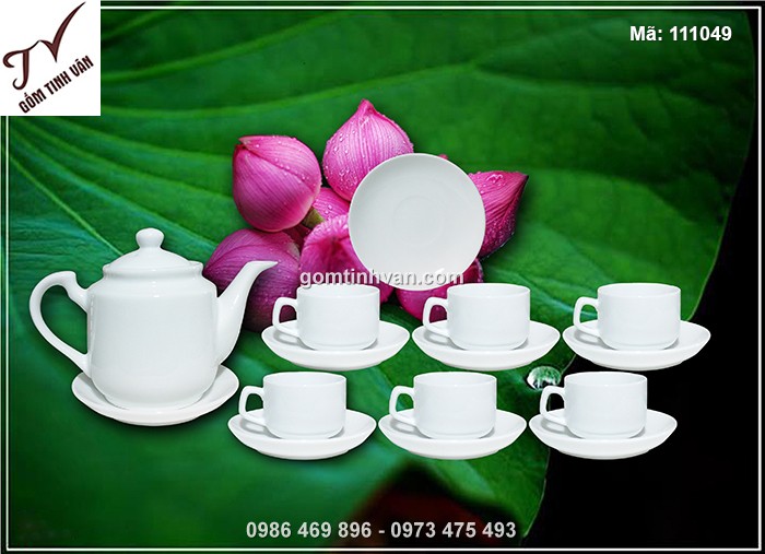 Bộ ấm chén trắng dáng vuông - 111049