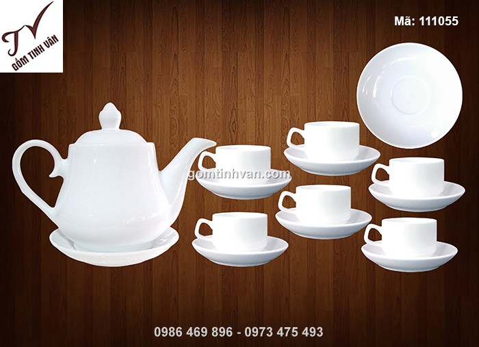 Bộ ấm chén trắng gốm sứ Bát Tràng - 111055