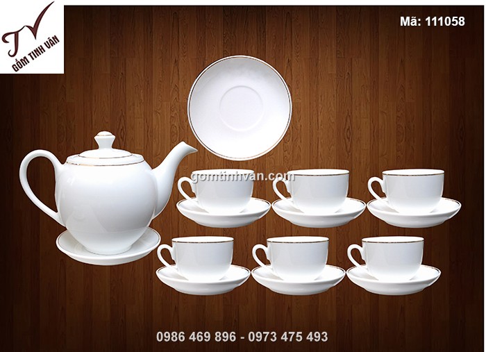 Bộ ấm chén trắng dáng bưởi chỉ vàng - 111058