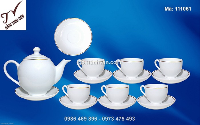 Bộ ấm chén trắng dáng bưởi chỉ vàng - 111061