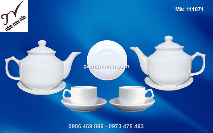 Bộ ấm chén trắng dáng vuông - 111071