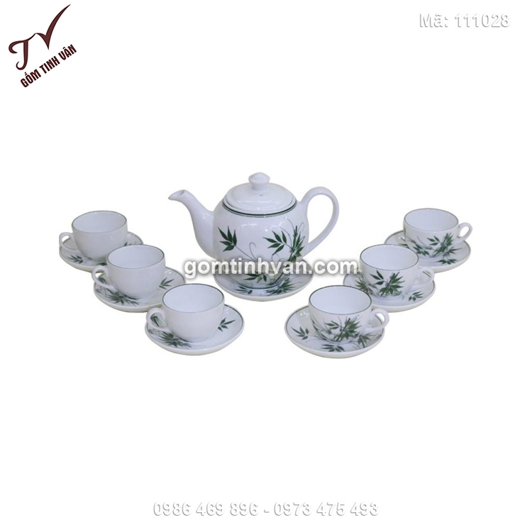 Bộ ấm chén dáng minh long vẽ tre xanh - 111028