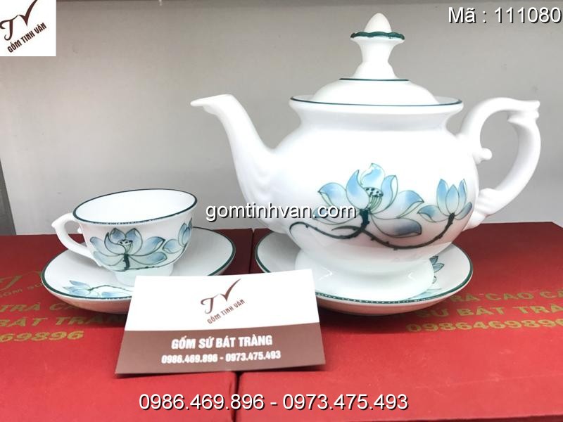 Ấm chén trắng hoa văn gốm sứ bát tràng - 111080