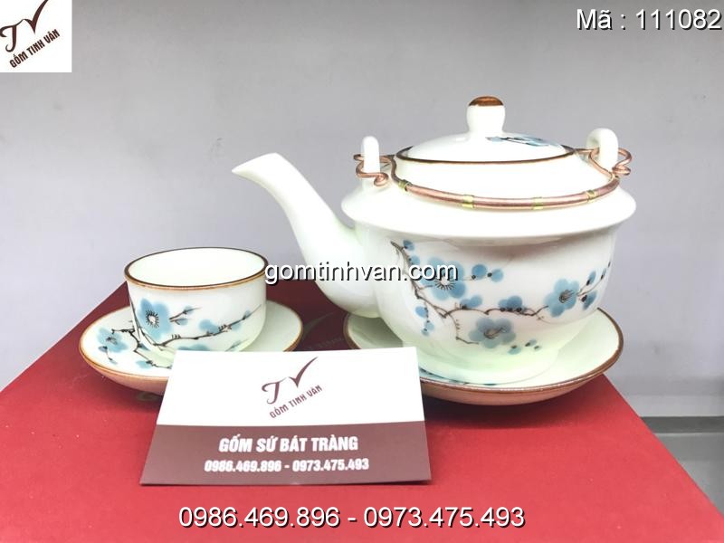 Ấm chén trắng hoa văn gốm sứ bát tràng - 111082
