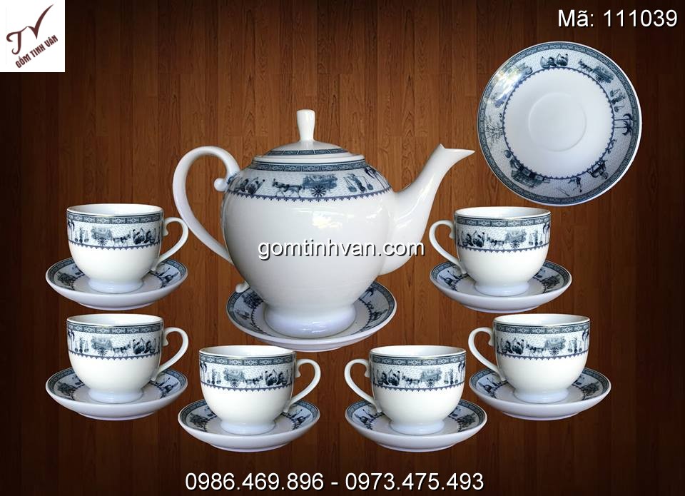 ẤM chén trắng hoa văn gốm sứ bát tràng - 111039