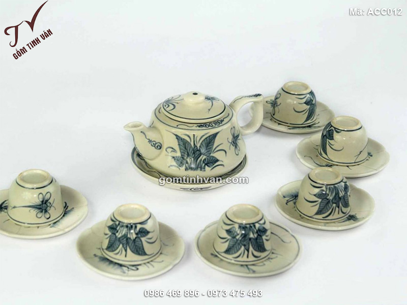 Bộ ấm chén lục giác vẽ chuồn chuồn - ACC012