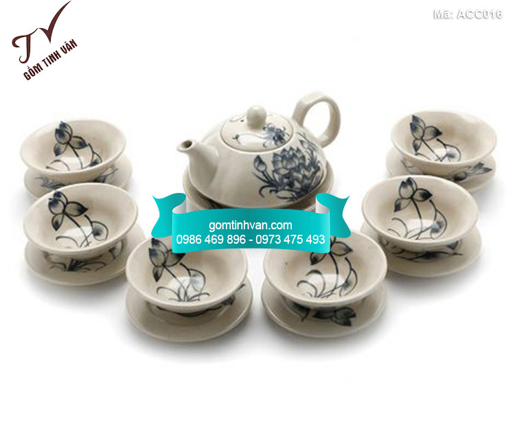 Bộ ấm chén vẽ sen và chuồn chuồn kim - ACC016