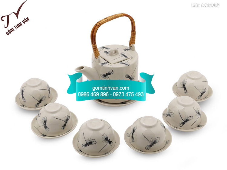 Bộ ấm chén quai mây vẽ chuồn chuồn - ACC002