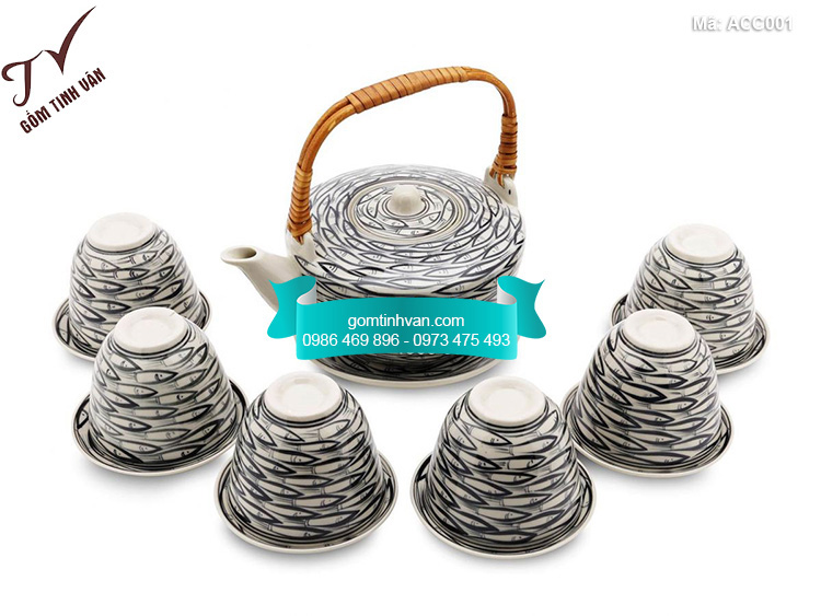 Bộ ấm chén vát vẽ cá - ACC001