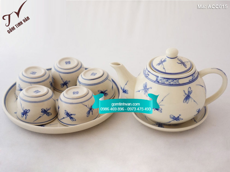 Bộ ấm chén vẽ chuồn chuồn kim - ACC015
