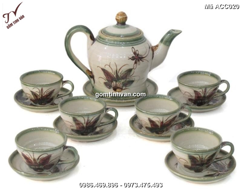 Bộ ấm chén đấy rộng vẽ chuồn khoai - ACC020
