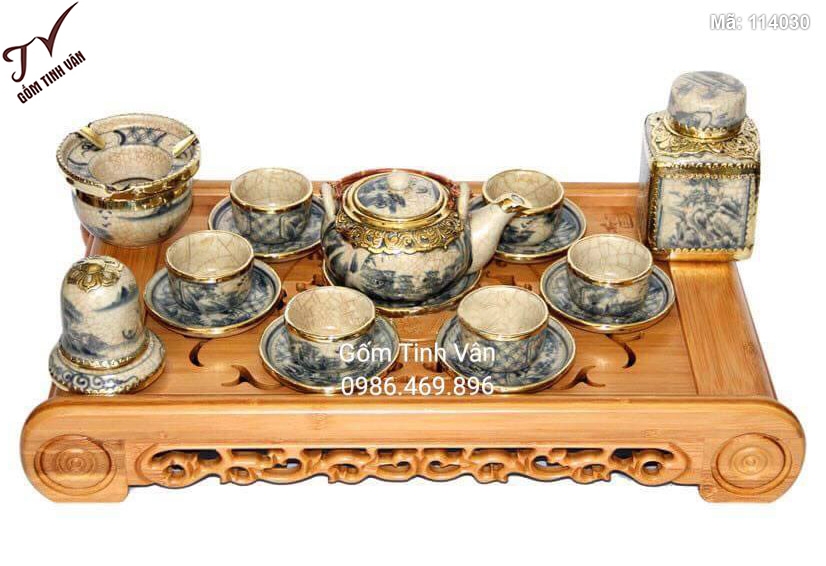 Bộ ấm chén bọc đồng vẽ cảnh sơn thủy - đủ phụ kiện 114030